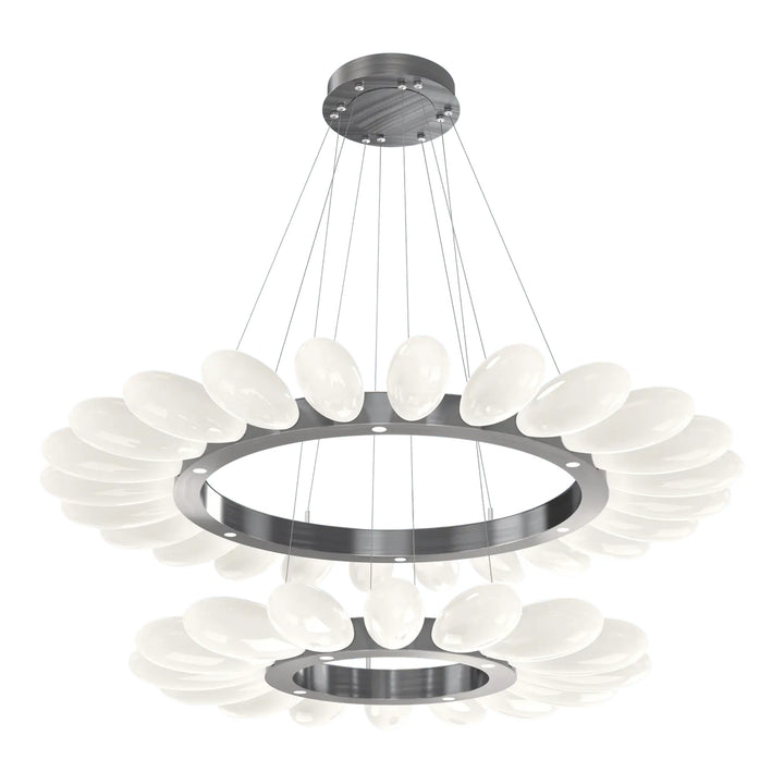 Fiori Radial Ring Chandelier by Hammerton Studio Two-Tier in Gunmetal with White glass