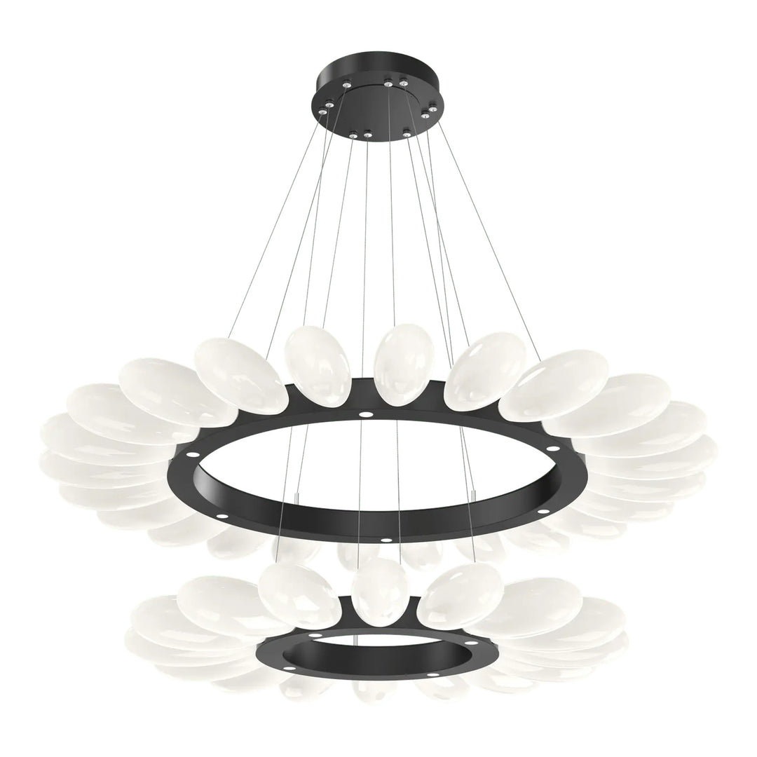 Fiori Radial Ring Chandelier by Hammerton Studio Two-Tier in Matte Black with White glass