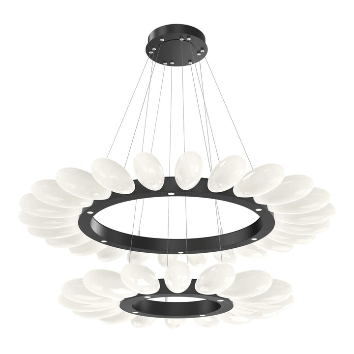 Fiori Radial Ring Chandelier by Hammerton Studio Two-Tier in Matte Black with White glass