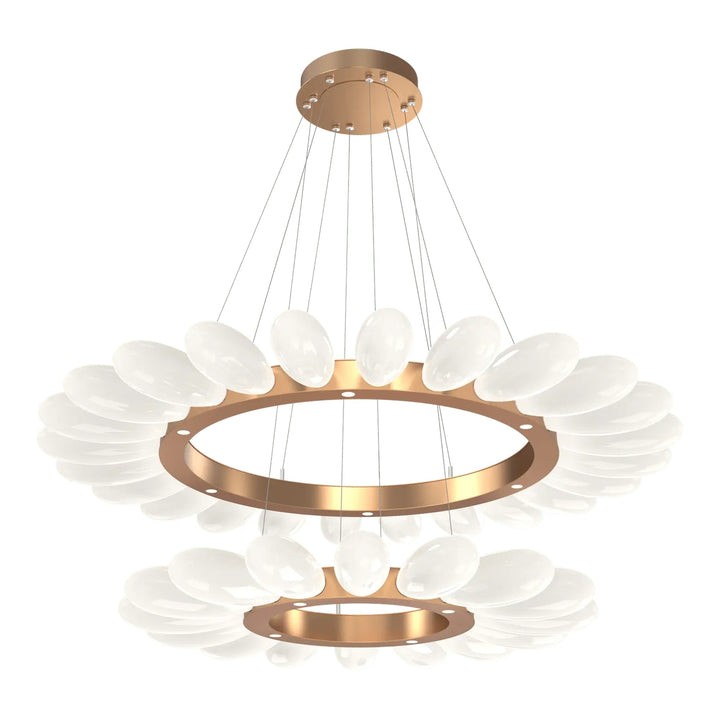 Fiori Radial Ring Chandelier by Hammerton Studio Two-Tier in Novel Brass with White glass