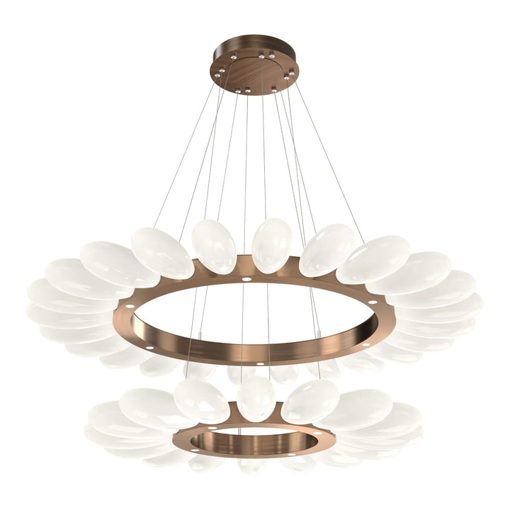 Fiori Radial Ring Chandelier by Hammerton Studio Two-Tier in Oil-Rubbed Bronze with White glass
