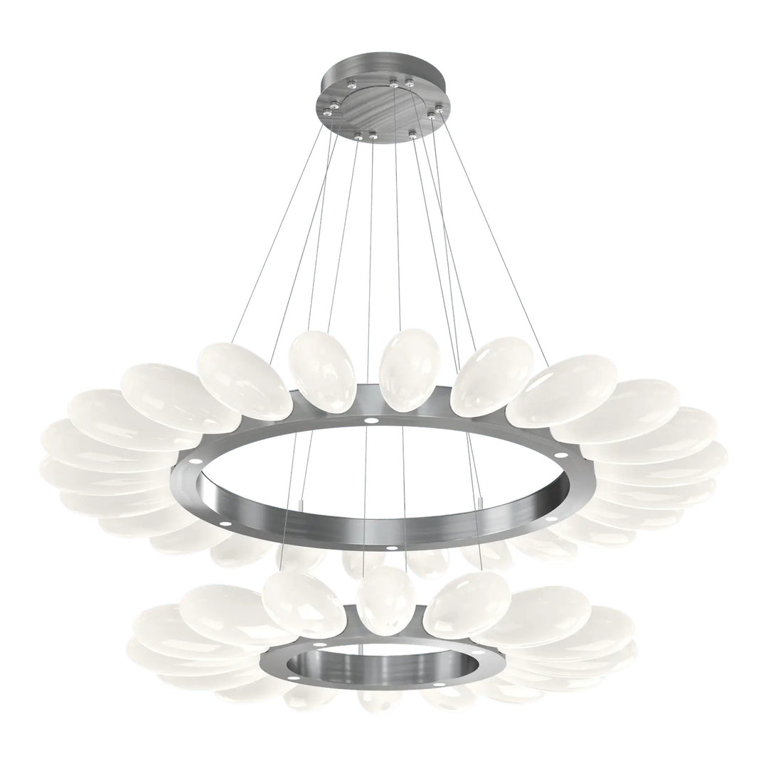 Fiori Radial Ring Chandelier by Hammerton Studio Two-Tier in Satin Nickel with White glass