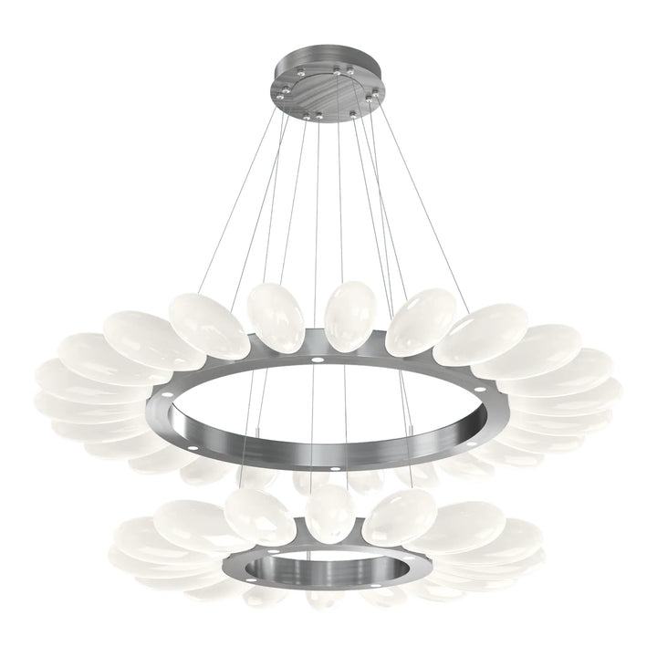 Fiori Radial Ring Chandelier by Hammerton Studio Two-Tier in Satin Nickel with White glass