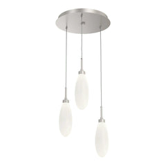 Fiori Round Pendant Chandelier by Hammerton Studio 3 Lights in Beige Silver with White glass on adjustable cord