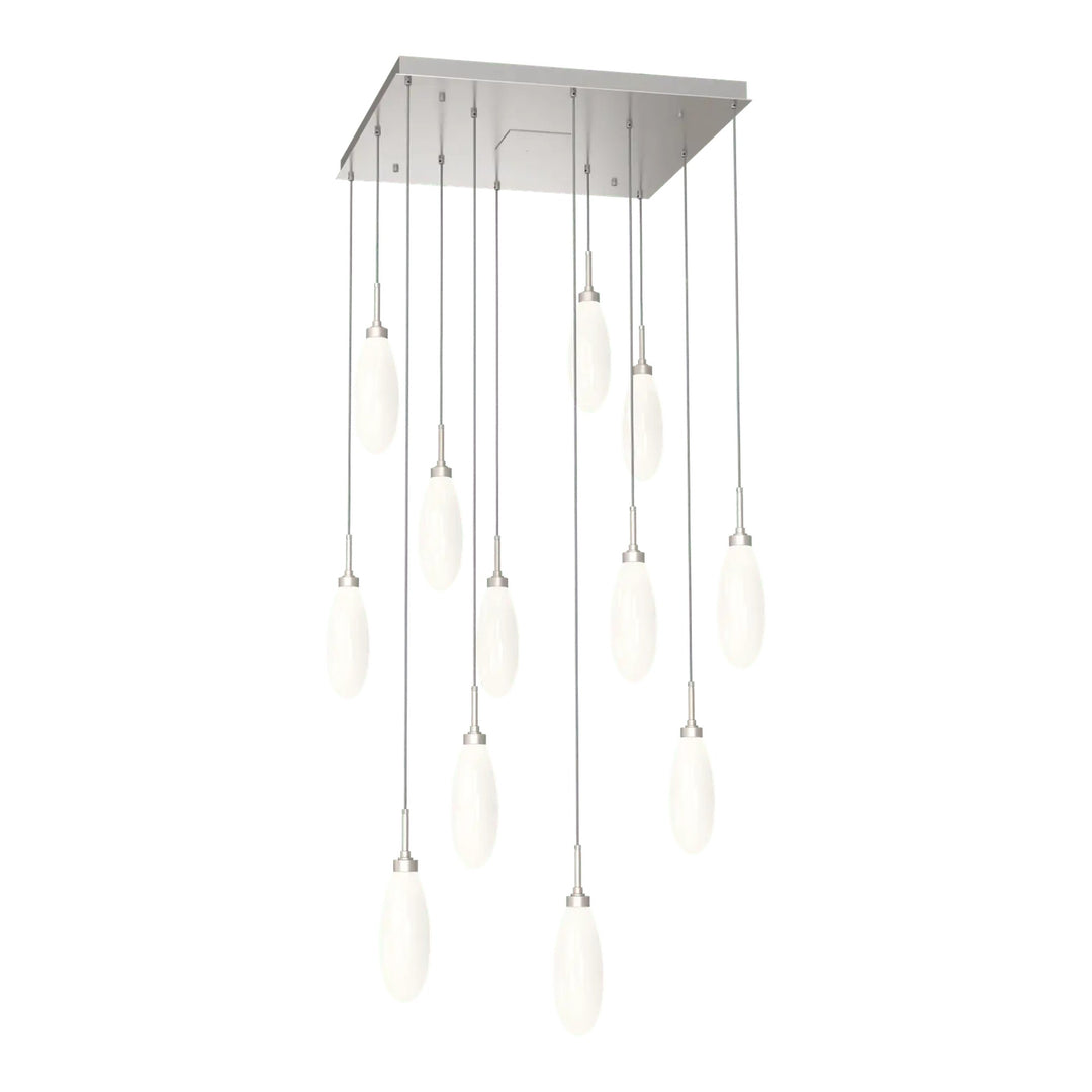 Fiori Square Pendant Chandelier by Hammerton Studio 12 Lights in Beige Silver with White glass
