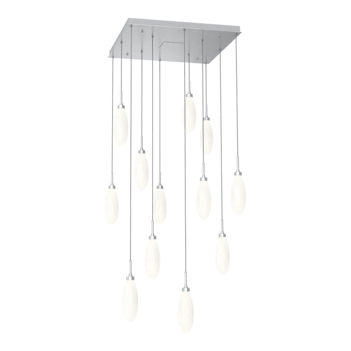 Fiori Square Pendant Chandelier by Hammerton Studio 12 Lights in Classic Silver with White glass