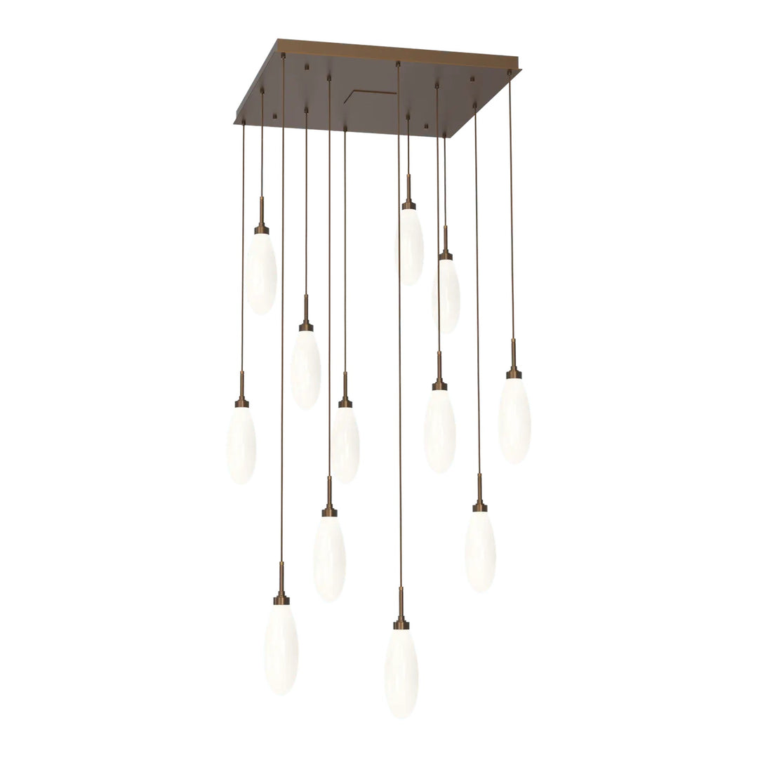 Fiori Square Pendant Chandelier by Hammerton Studio 12 Lights in Flat Bronze with White glass