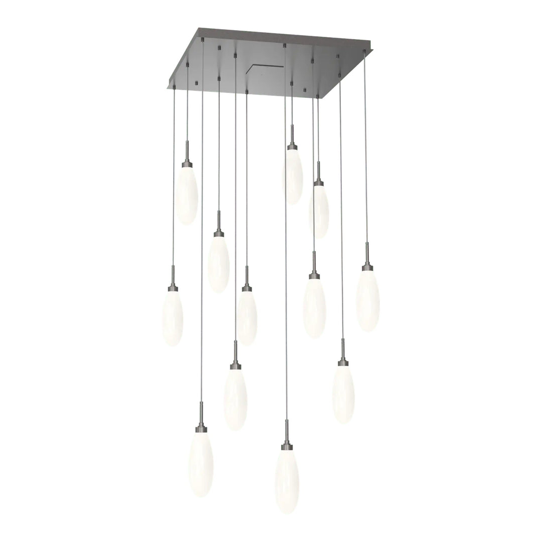 Fiori Square Pendant Chandelier by Hammerton Studio 12 Lights in Graphite with White glass