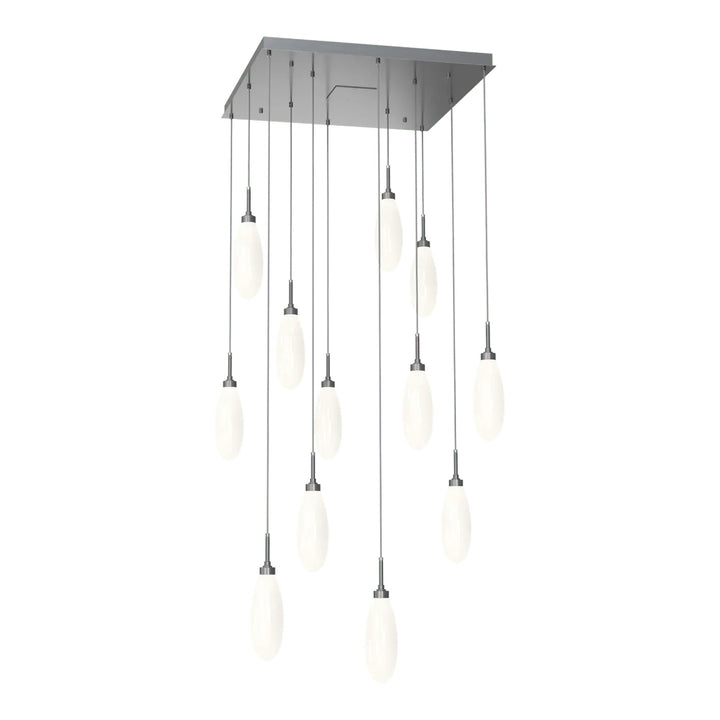 Fiori Square Pendant Chandelier by Hammerton Studio 12 Lights in Gunmetal with White glass
