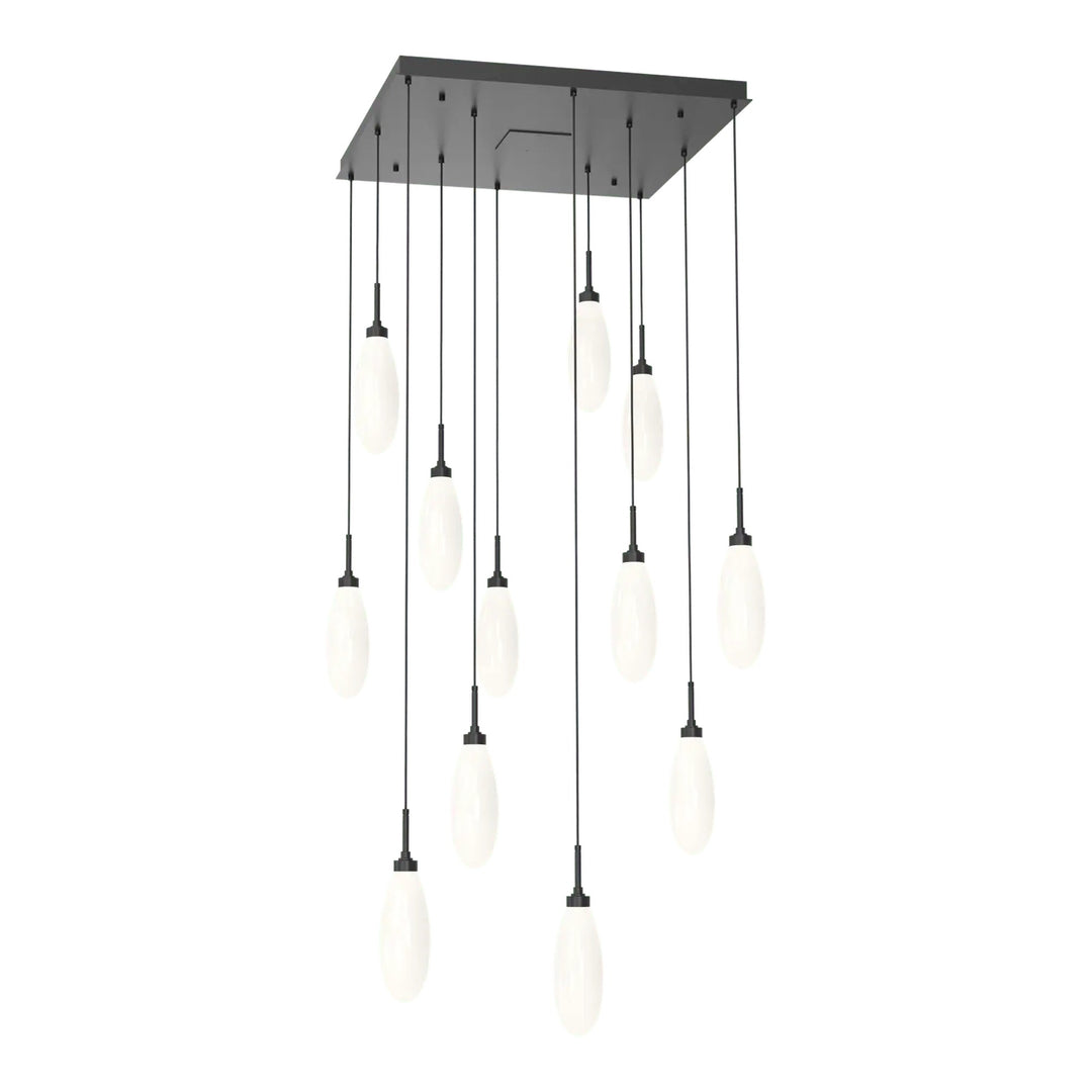 Fiori Square Pendant Chandelier by Hammerton Studio 12 Lights in Matte Black with White glass