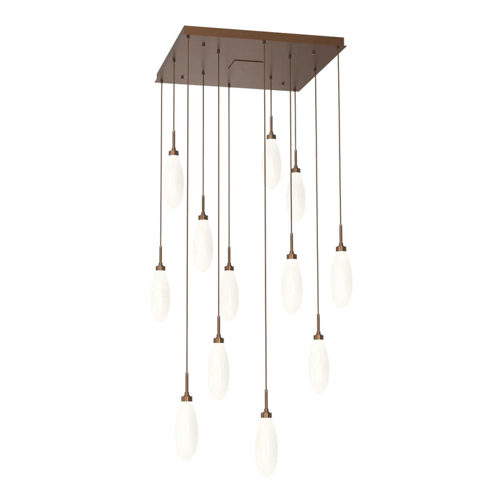 Fiori Square Pendant Chandelier by Hammerton Studio 12 Lights in Oil-Rubbed Bronze with White glass