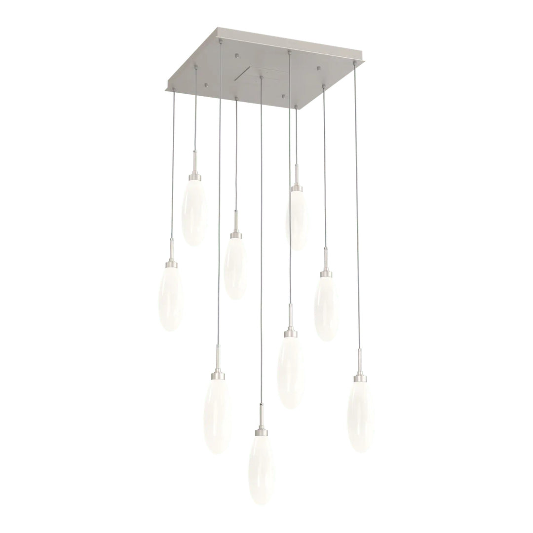 Fiori Square Pendant Chandelier by Hammerton Studio 9 Lights in Beige Silver with White glass