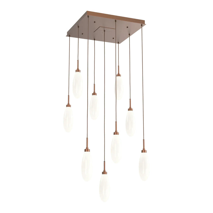 Fiori Square Pendant Chandelier by Hammerton Studio 9 Lights in Burnished Bronze with White glass