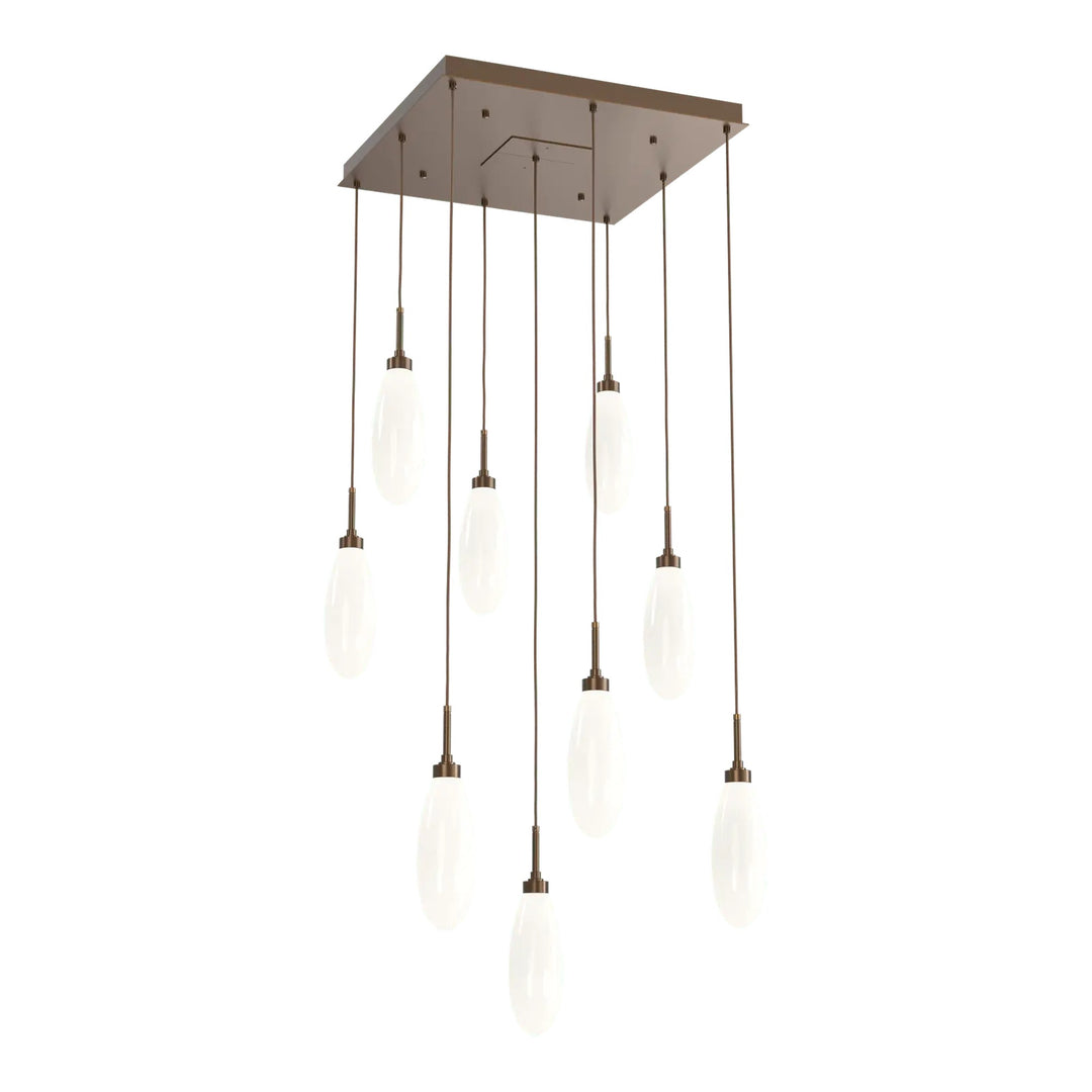 Fiori Square Pendant Chandelier by Hammerton Studio 9 Lights in Flat Bronze with White glass