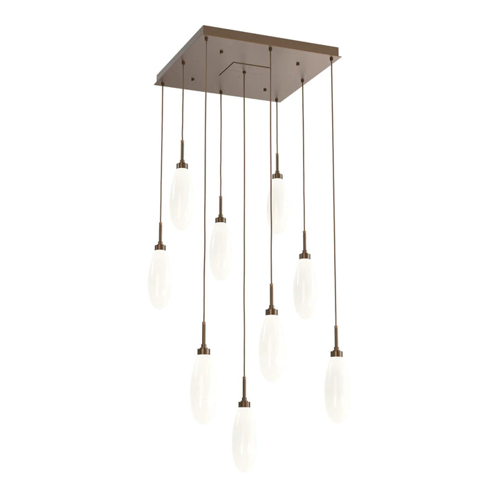 Fiori Square Pendant Chandelier by Hammerton Studio 9 Lights in Flat Bronze with White glass