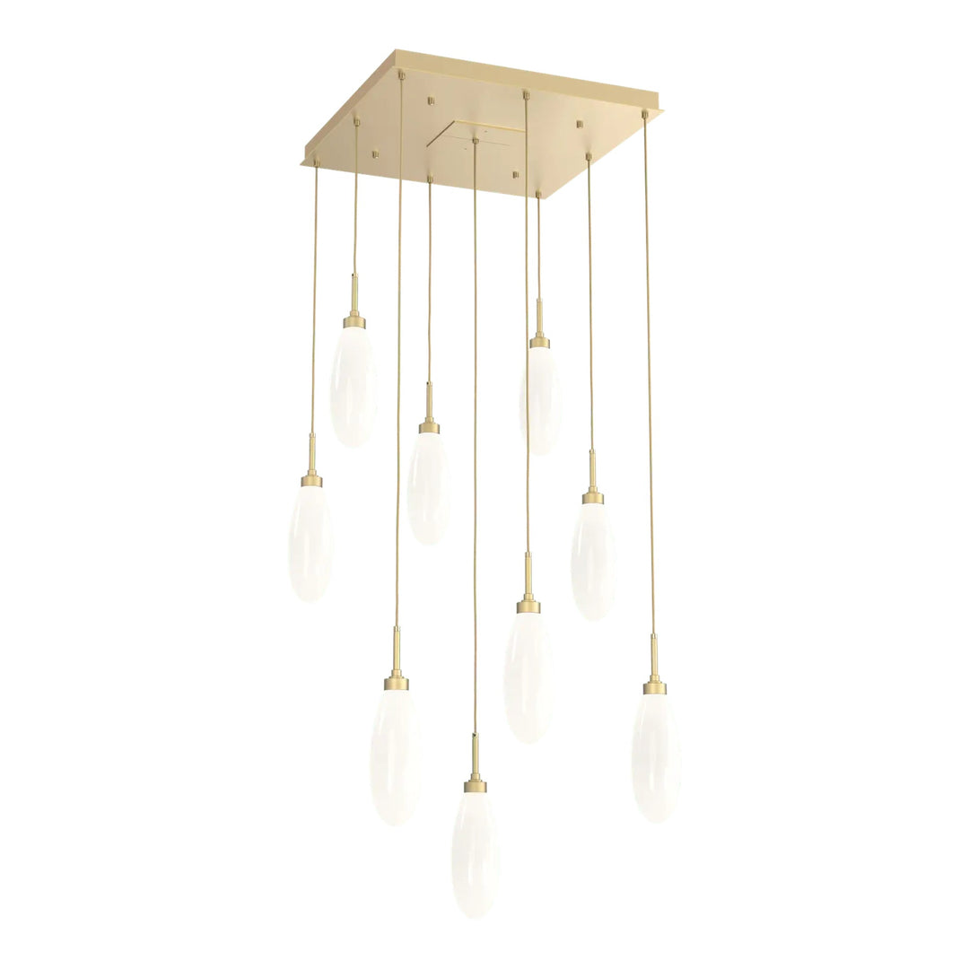 Fiori Square Pendant Chandelier by Hammerton Studio 9 Lights in Gilded Brass with White glass