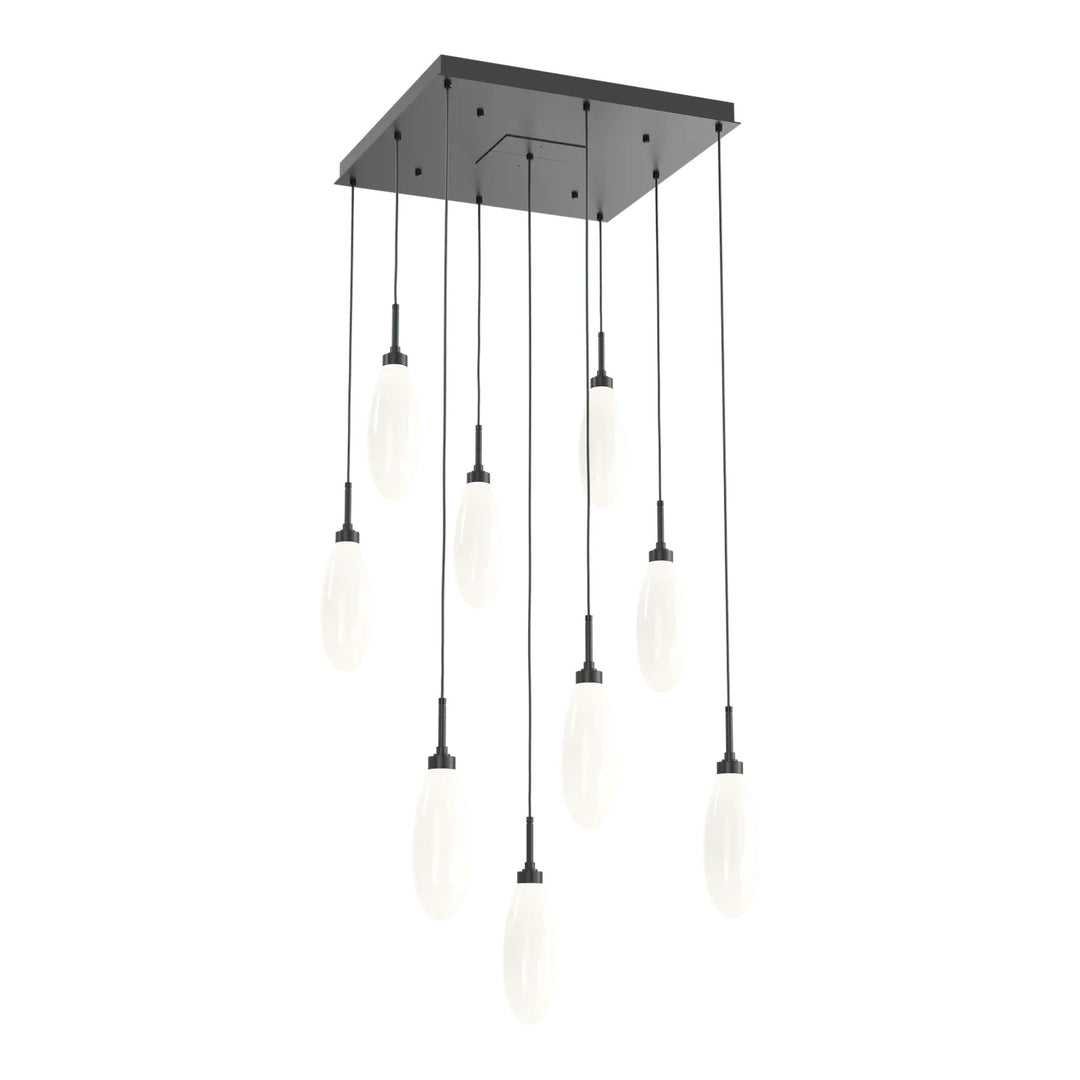Fiori Square Pendant Chandelier by Hammerton Studio 9 Lights in Matte Black with White glass