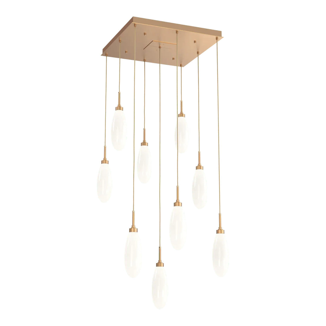 Fiori Square Pendant Chandelier by Hammerton Studio 9 Lights in Novel Brass with White glass