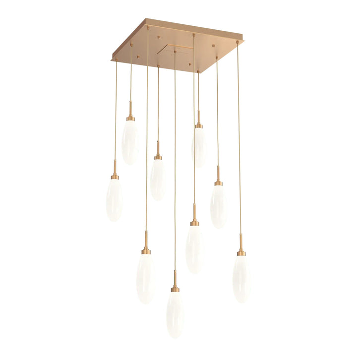 Fiori Square Pendant Chandelier by Hammerton Studio 9 Lights in Novel Brass with White glass