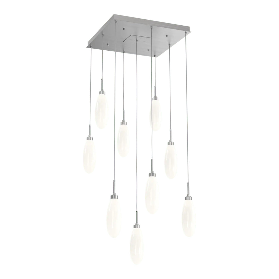 Fiori Square Pendant Chandelier by Hammerton Studio 9 Lights in Satin Nickel with White glass