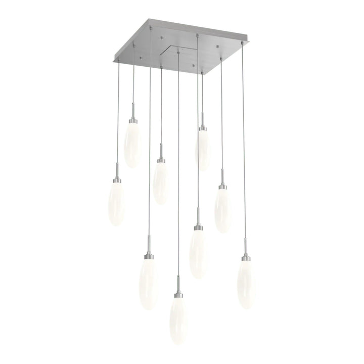 Fiori Square Pendant Chandelier by Hammerton Studio 9 Lights in Satin Nickel with White glass