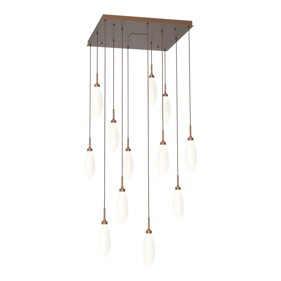 Fiori Square Pendant Chandelier by Hammerton Studio 12 Lights in Burnished Bronze with White glass