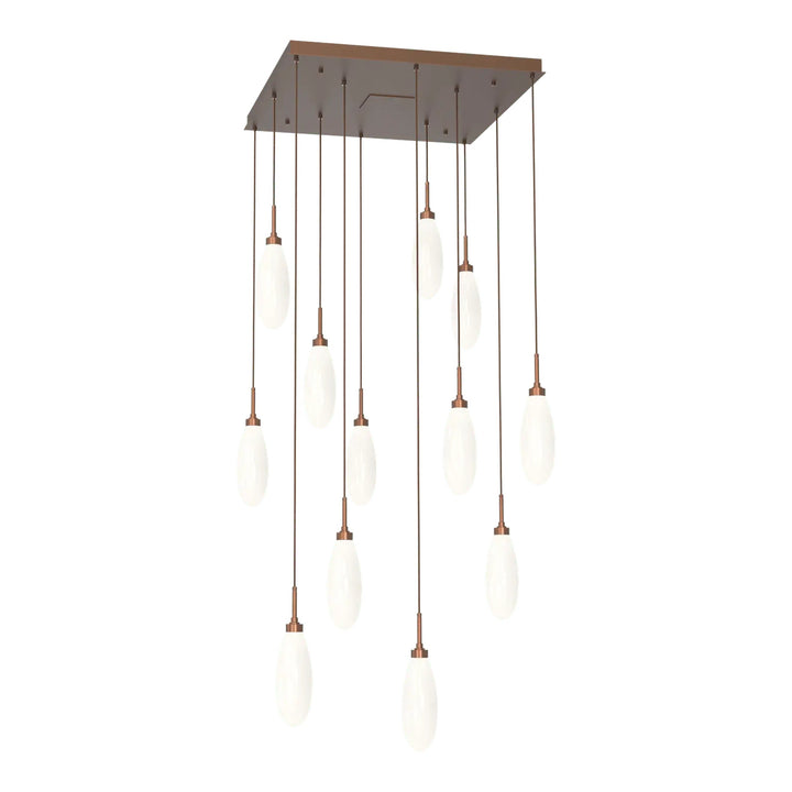 Fiori Square Pendant Chandelier by Hammerton Studio 12 Lights in Burnished Bronze with White glass