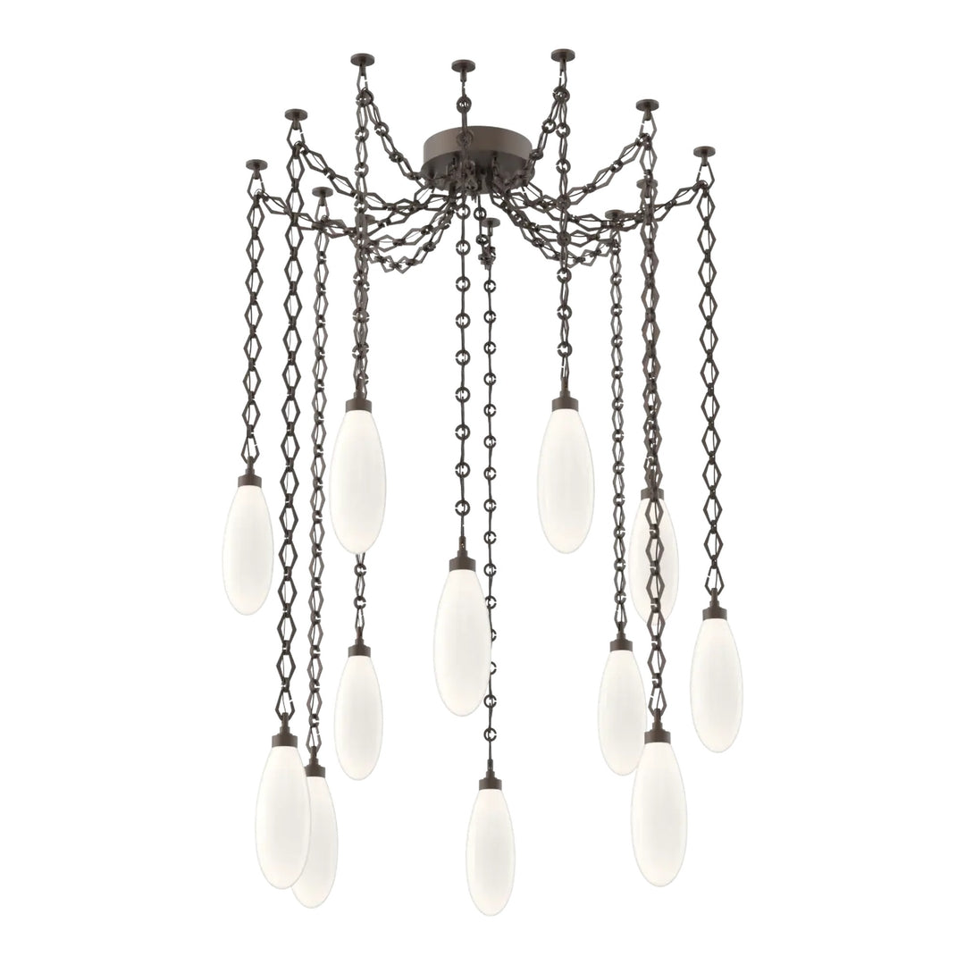 Fiori Swag Chandelier by Hammerton Studio 12 Lights in Flat Bronze with White glass on chain