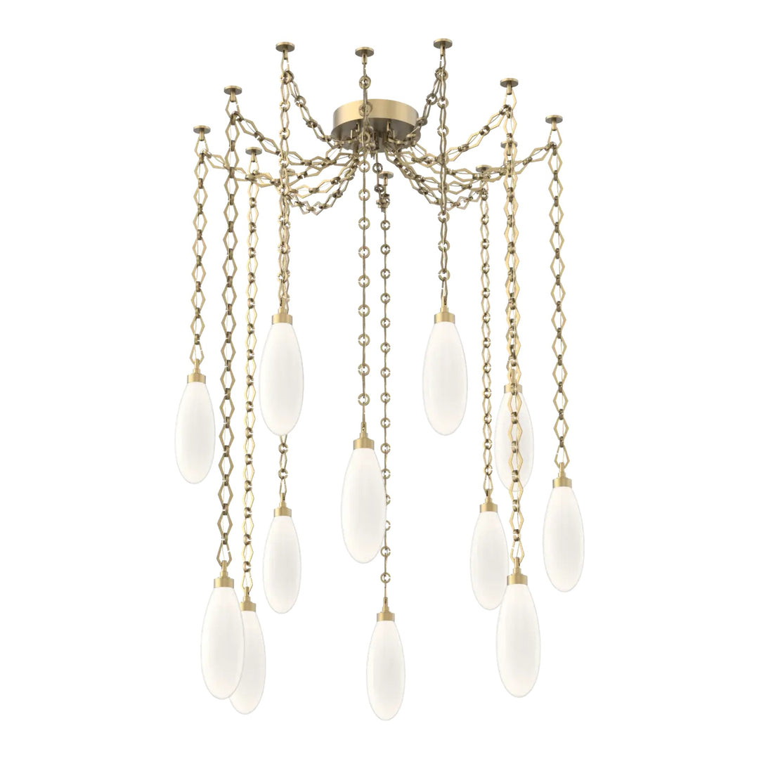 Fiori Swag Chandelier by Hammerton Studio 12 Lights in Gilded Brass with White glass on chain