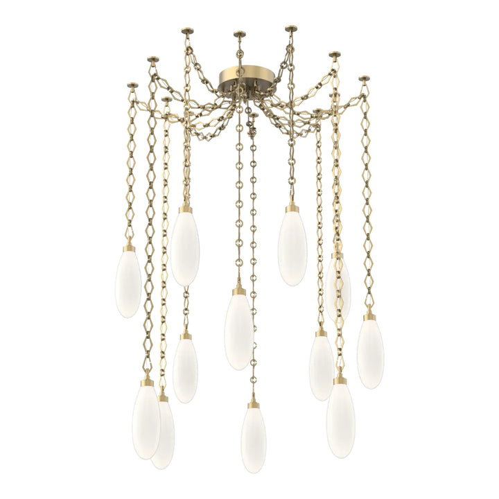 Fiori Swag Chandelier by Hammerton Studio 12 Lights in Gilded Brass with White glass on chain