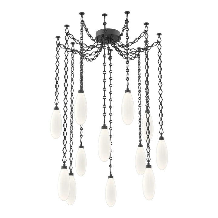 Fiori Swag Chandelier by Hammerton Studio 12 Lights in Matte Black with White glass on chain