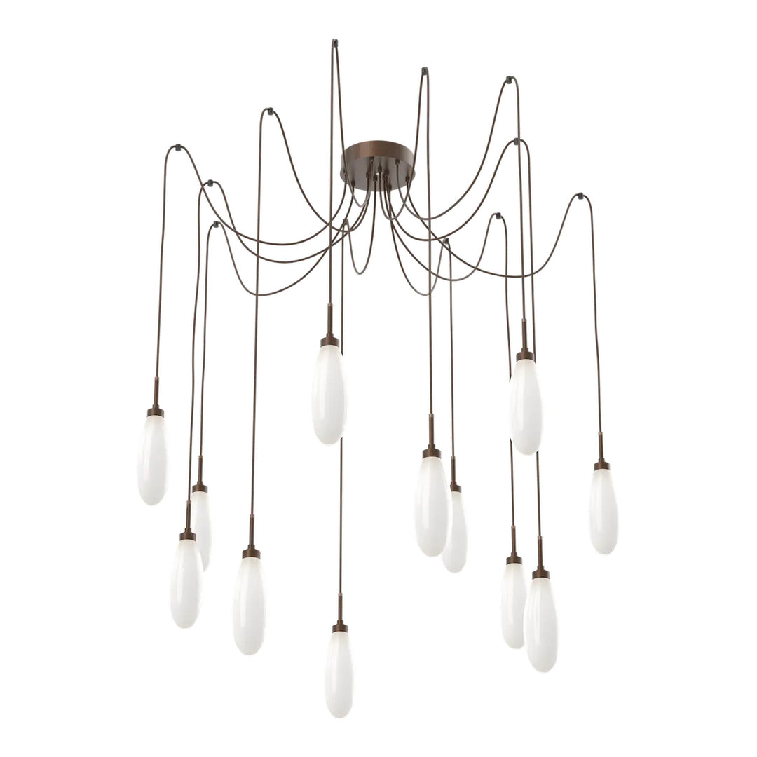 Fiori Swag Chandelier by Hammerton Studio 12 Lights in Burnished Bronze with White glass on adjustable cord