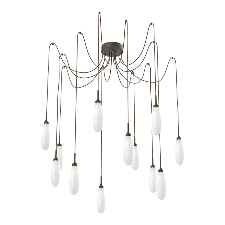 Fiori Swag Chandelier by Hammerton Studio 12 Lights in Flat Bronze with White glass on adjustable cord