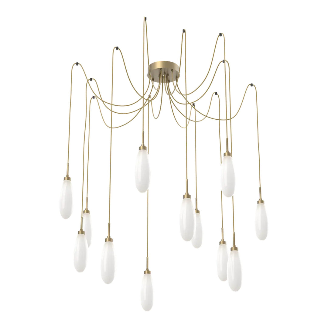 Fiori Swag Chandelier by Hammerton Studio 12 Lights in Gilded Brass with White glass on adjustable cord