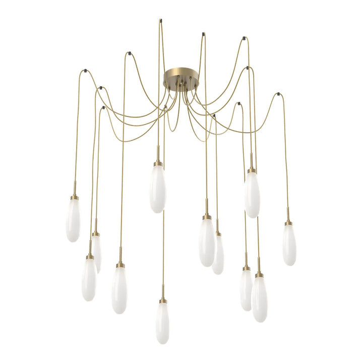Fiori Swag Chandelier by Hammerton Studio 12 Lights in Gilded Brass with White glass on adjustable cord