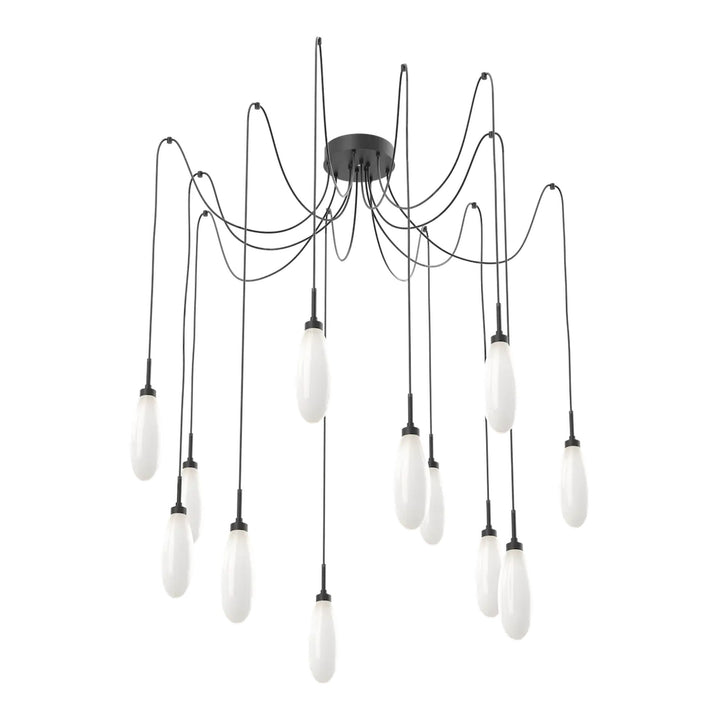 Fiori Swag Chandelier by Hammerton Studio 12 Lights in Matte Black with White glass on adjustable cord