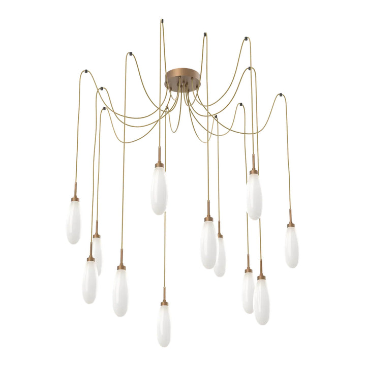 Fiori Swag Chandelier by Hammerton Studio 12 Lights in Novel Brass with White glass on adjustable cord