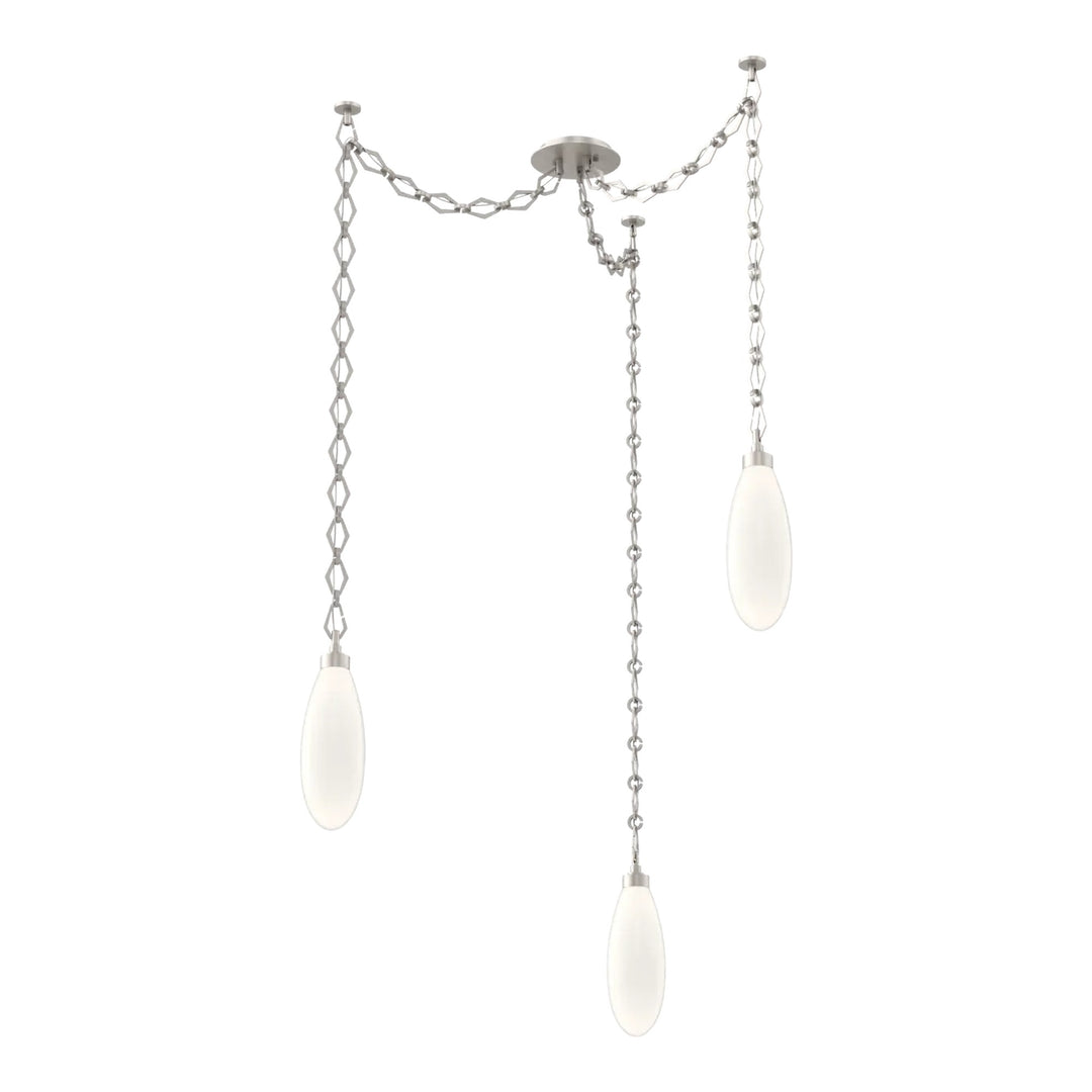 Fiori Swag Chandelier by Hammerton Studio 3 Lights in Beige Silver with White glass on chain