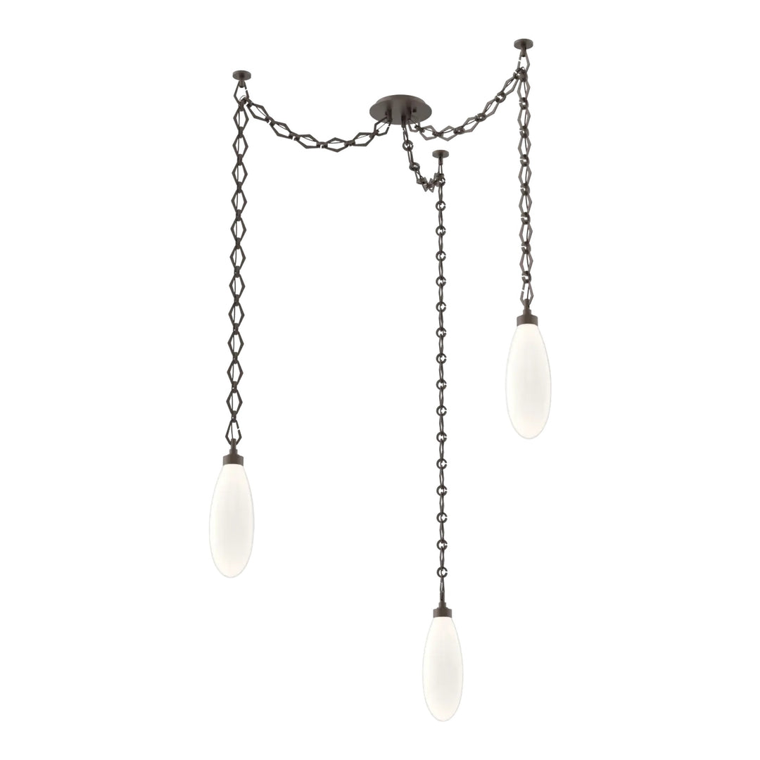 Fiori Swag Chandelier by Hammerton Studio 3 Lights in Flat Bronze with White glass on chain