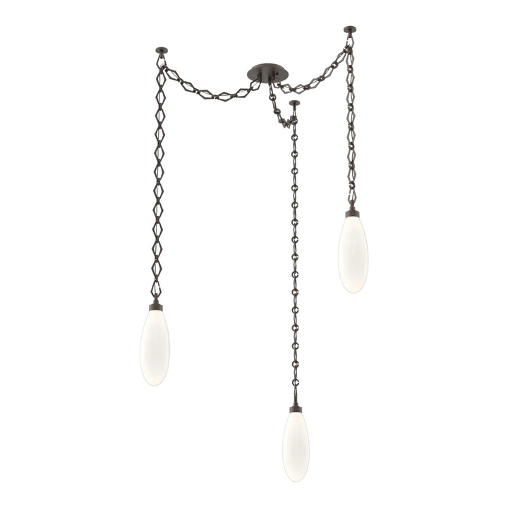 Fiori Swag Chandelier by Hammerton Studio 3 Lights in Flat Bronze with White glass on chain