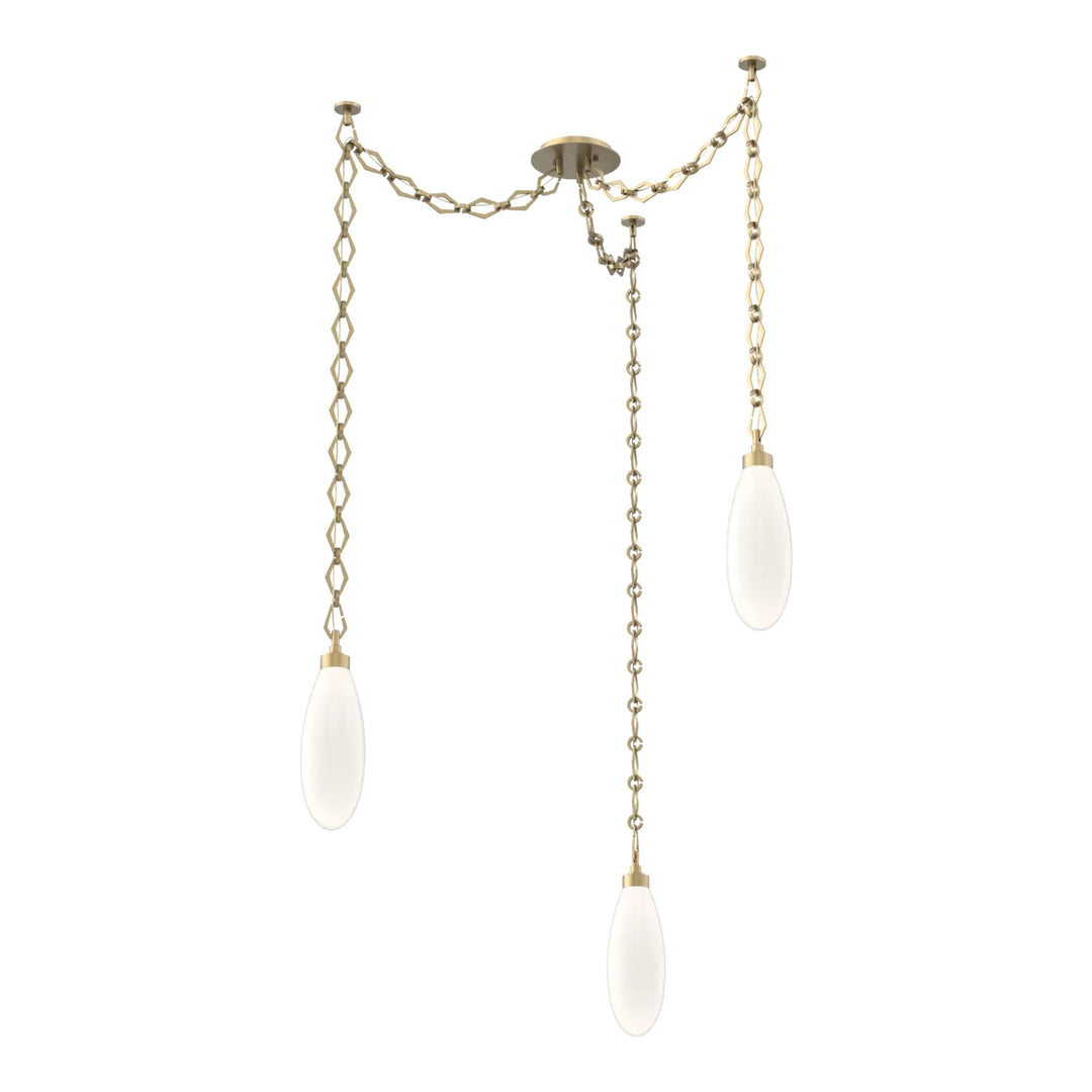 Fiori Swag Chandelier by Hammerton Studio 3 Lights in Gilded Brass with White glass on chain