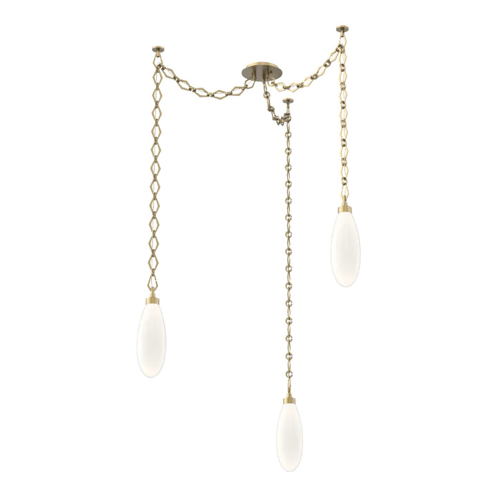 Fiori Swag Chandelier by Hammerton Studio 3 Lights in Gilded Brass with White glass on chain