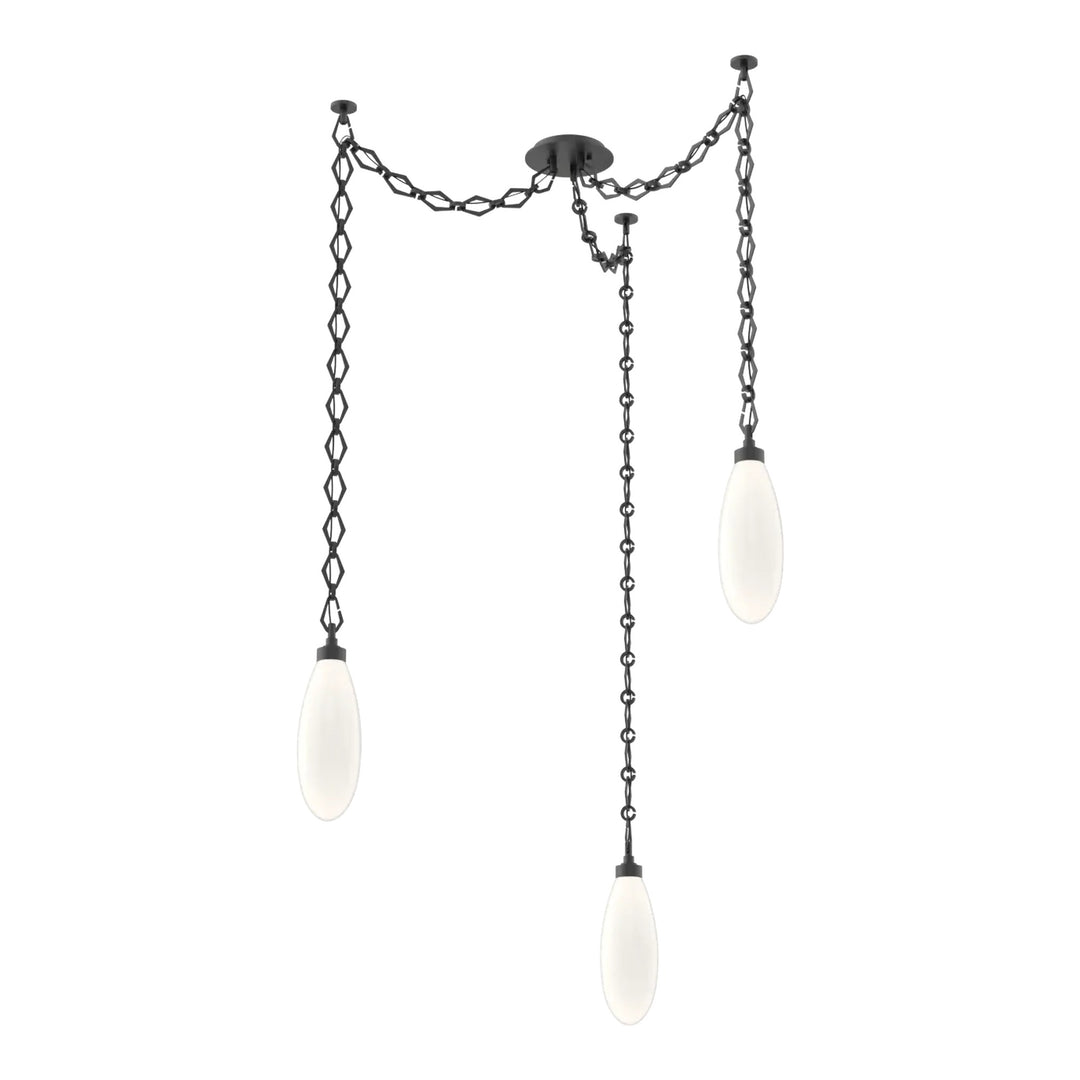 Fiori Swag Chandelier by Hammerton Studio 3 Lights in Matte Black with White glass on chain