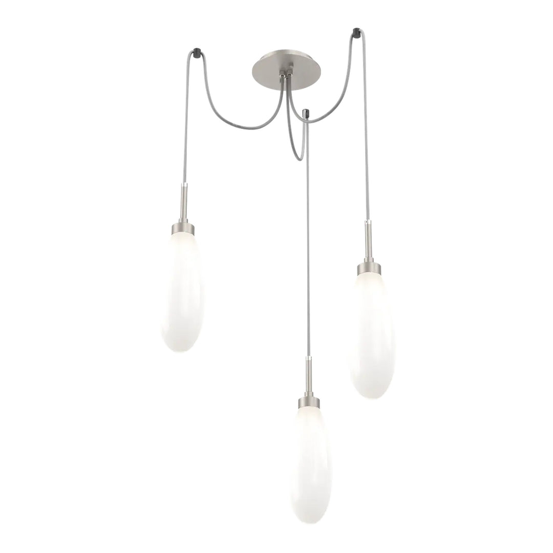 Fiori Swag Chandelier by Hammerton Studio 3 Lights in Beige Silver with White glass on adjustable cord