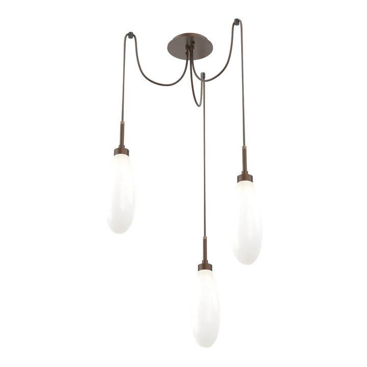 Fiori Swag Chandelier by Hammerton Studio 3 Lights in Burnished Bronze with White glass on adjustable cord