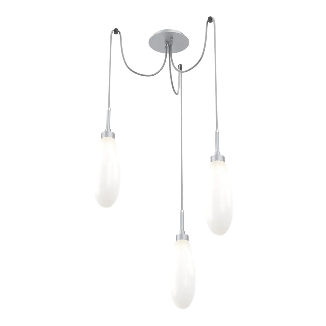 Fiori Swag Chandelier by Hammerton Studio 3 Lights in Classic Silver with White glass on adjustable cord