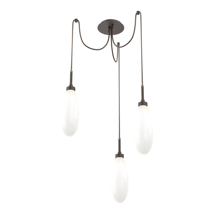 Fiori Swag Chandelier by Hammerton Studio 3 Lights in Flat Bronze with White glass on adjustable cord