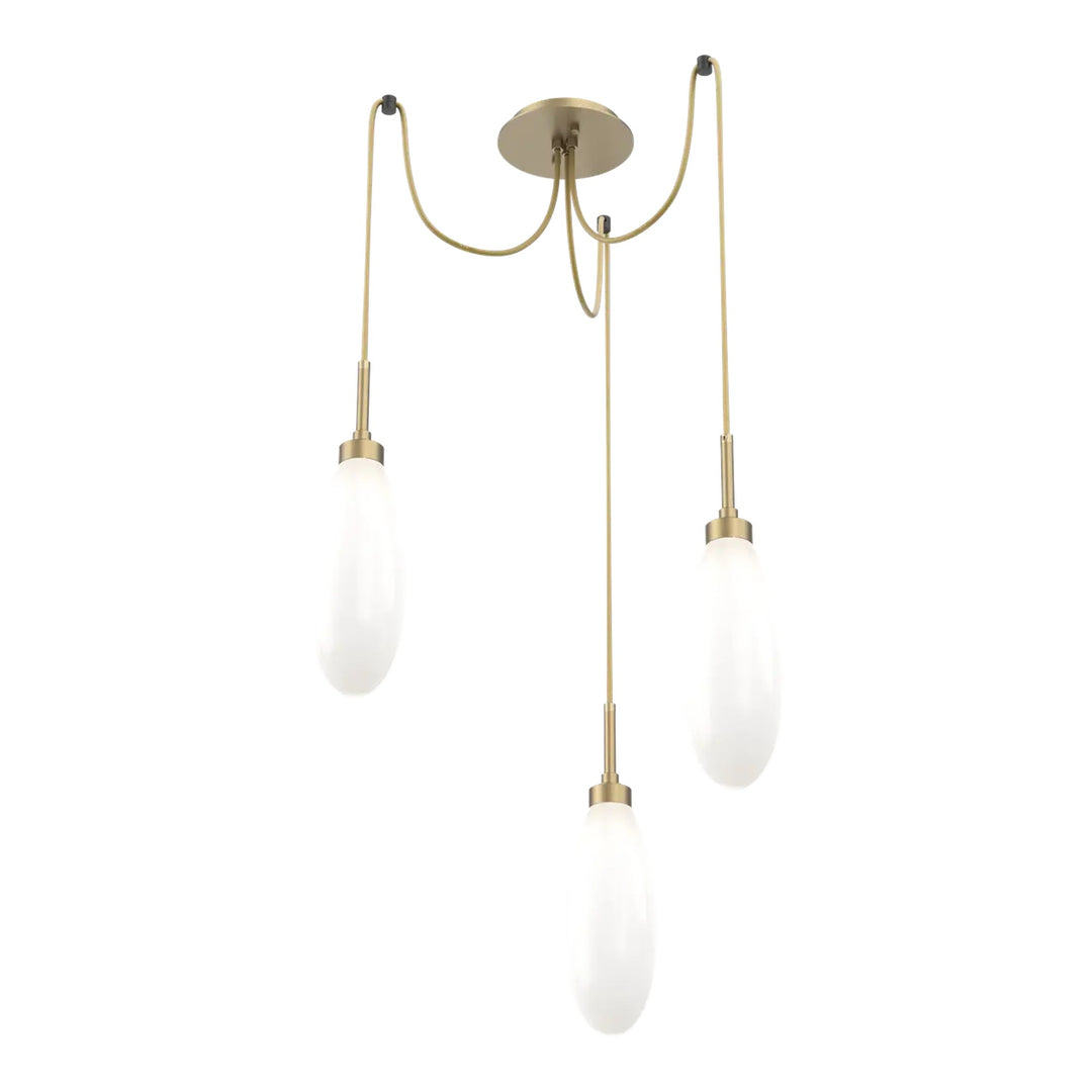 Fiori Swag Chandelier by Hammerton Studio 3 Lights in Gilded Brass with White glass on adjustable cord