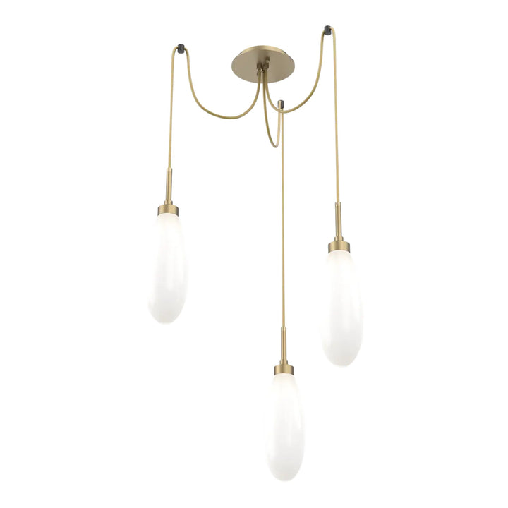 Fiori Swag Chandelier by Hammerton Studio 3 Lights in Gilded Brass with White glass on adjustable cord