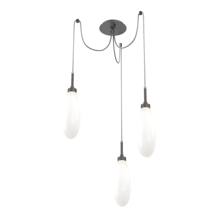 Fiori Swag Chandelier by Hammerton Studio 3 Lights in Graphite with White glass on adjustable cord